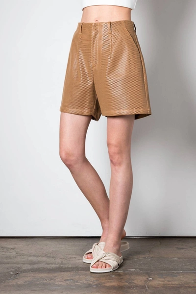 Elaine Kim Vegan Perforated Leather Short Pants In Chai In Brown
