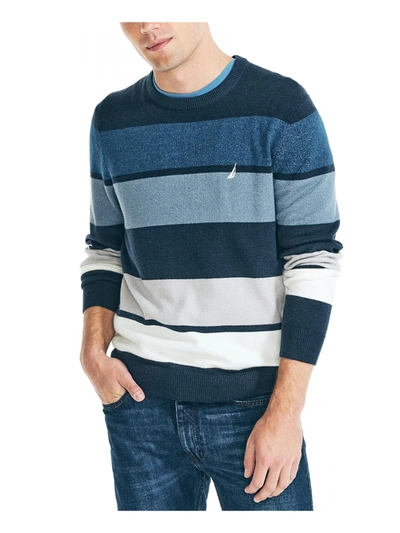 Nautica Mens Striped Crewneck Pullover Sweater In Blue