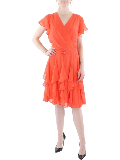 Lauren Ralph Lauren Womens Chiffon Knee-length Mini Dress In Orange