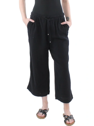 Calvin Klein Womens Gauze Flat Front Cropped Pants In Black