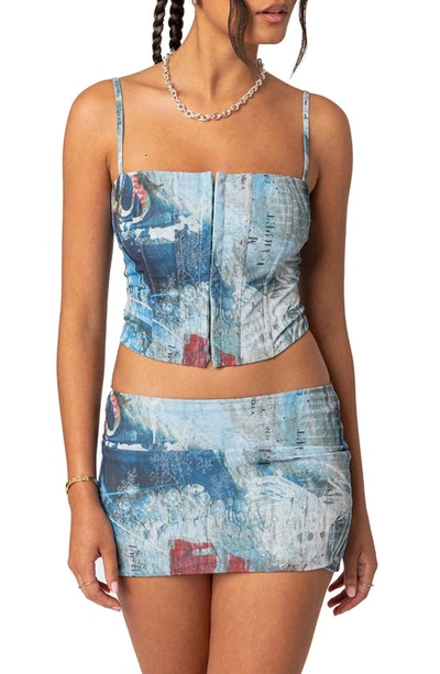 Edikted Women's Love Letter Printed Mesh Corset In Blue