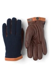 Hestra Deerskin Wool Tricot Gloves Navy Chocolate In Navy/ Chocolate