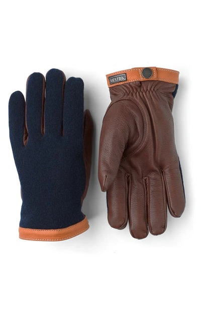 Hestra Deerskin Wool Tricot Gloves Navy Chocolate In Navy/ Chocolate