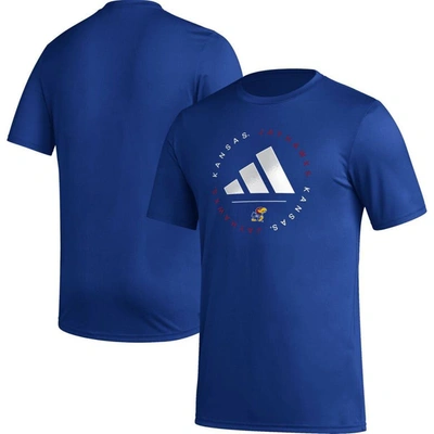 Adidas Originals Men's Adidas Royal Kansas Jayhawks Stripe Up Aeroready Pregame T-shirt