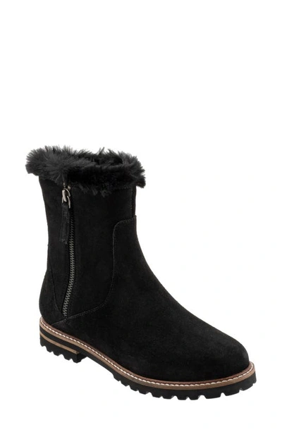 Trotters Forever Faux Shearling Trim Boot In Black Suede