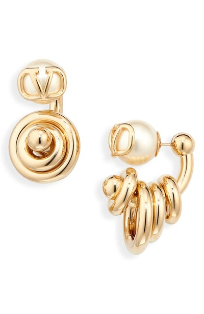 Valentino Garavani Vlogo Signature Pearl Earrings In Oro_18_cream