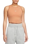 Nike Women's  Sportswear Chill Knit Tight Cropped Mini-rib Tank Top In Brown