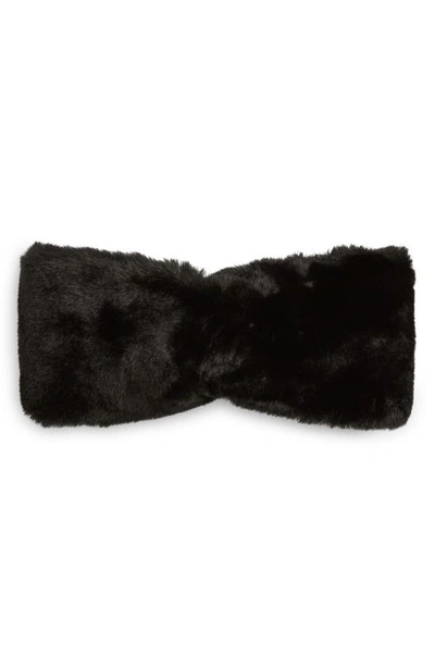 Ugg Womens Black Logo-patch Faux-fur Headband