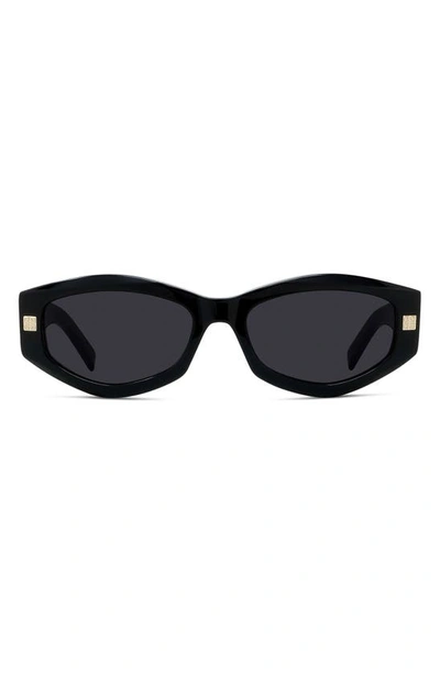 Givenchy Gv Day Geometric Acetate Oval Sunglasses In Shiny Black Smoke