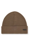 Hugo Boss Ribbed Beanie Hat In Responsible Virgin Wool In Open Green
