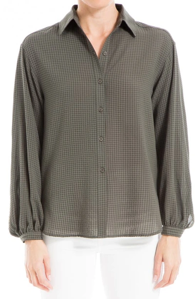 MAX STUDIO MAX STUDIO BABYGRID TEXTURE LONG SLEEVE BUTTON-DOWN BLOUSE