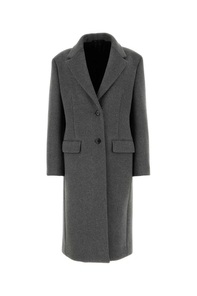 Prada Back Slit Wool Blend Coat In Gray