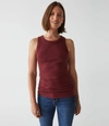 Michael Stars Halley Ribbed Tank With Ruching In Boysenberry