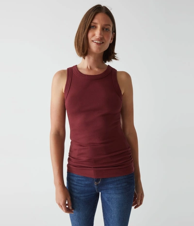 Michael Stars Halley Ribbed Tank With Ruching In Boysenberry