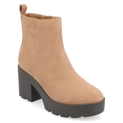 Journee Collection Women's Cassidy Platform Block Heel Lug Sole Booties In Beige