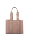 Chloé Woody Medium Leather Tote Bag In Pink