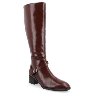 Journee Collection Women's Rhianah Wide Width Regular Calf Block Heel Knee High Boots In Brown