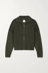 VARLEY CARMEN RIBBED-KNIT CARDIGAN IN DARK GREEN