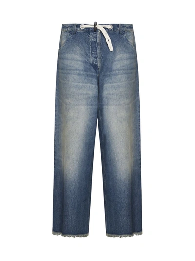 Moncler Frayed Hem Wide Leg Jeans In Blue