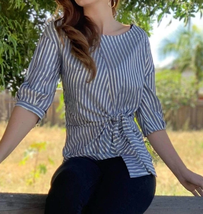 EVA FRANCO YANG TOP FRONT TIE BLOUSE IN STRIPE GOLD LUREX