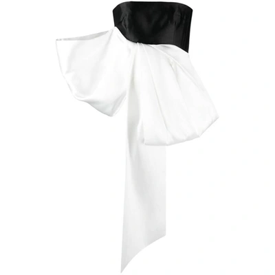 Solace London Nadina Strapless Bow-detailed Two-tone Satin-twill Top In Black,cream