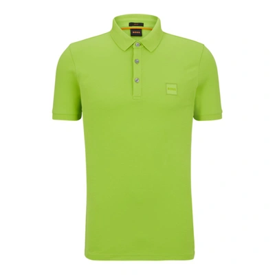 Hugo Boss Stretch-cotton Slim-fit Polo Shirt With Logo Patch In Green