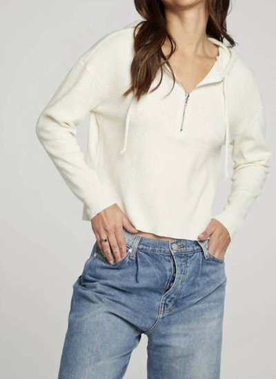 Chaser Ls Semi Cropped Zip Front Hoodie In Cream In White
