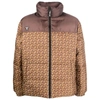 Yes I Am Geometric-print Reversible Padded Jacket In Brown/yellow