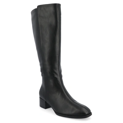 Journee Collection Women's Romilly Tru Comfort Foam Wide Width Regular Calf Stacked Block Heel Round Toe Boots In Black