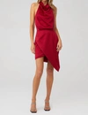 Elliatt Camo Asymmetric Satin Cocktail Dress In Red