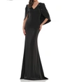 MARSONI BY COLORS BEADED SHOULDER CAPE EVENING GOWN IN BLACK