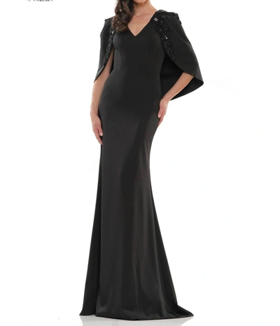 Marsoni By Colors Beaded Shoulder Cape Evening Gown In Black