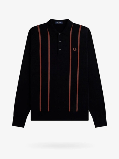 Fred Perry Knitted Vertical Stripe Polo Shirt In Black