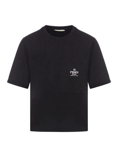 Fendi Crew Neck T-shirt With Logo In Black