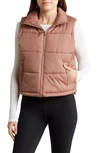 Z By Zella Crop Puffer Vest In Brown Ginger
