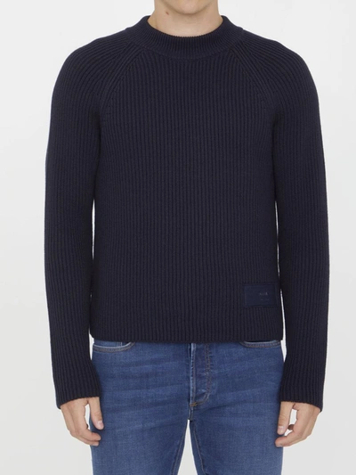 Ami Alexandre Mattiussi Logo Patch Knitted Jumper In Blue