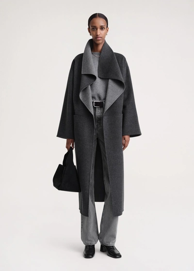 Totême Two-tone Signature Wool Cashmere Coat Dark Grey Melange
