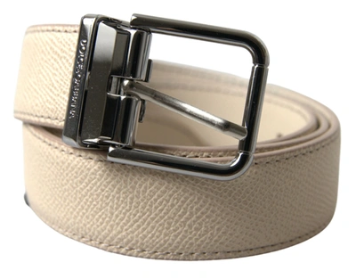 Dolce & Gabbana Beige Leather Metal Buckle Men Cintura Belt