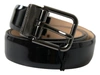 DOLCE & GABBANA BLACK CALF LEATHER METAL BUCKLE MEN BELT