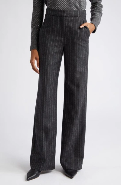 Veronica Beard Tonelli Pinstriped Wool-blend Straight-leg Pants In Charcoal Multi