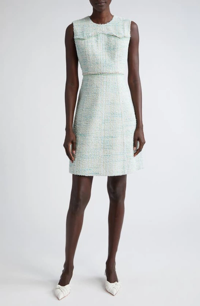 St John Italian Eyelash Tweed Sleeveless Dress In Mint/ecru Multi