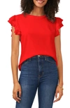 VINCE CAMUTO TIERED RUFFLE SLEEVE COTTON BLEND TOP