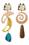 TORY BURCH FISH MISMATCHED DROP EARRINGS