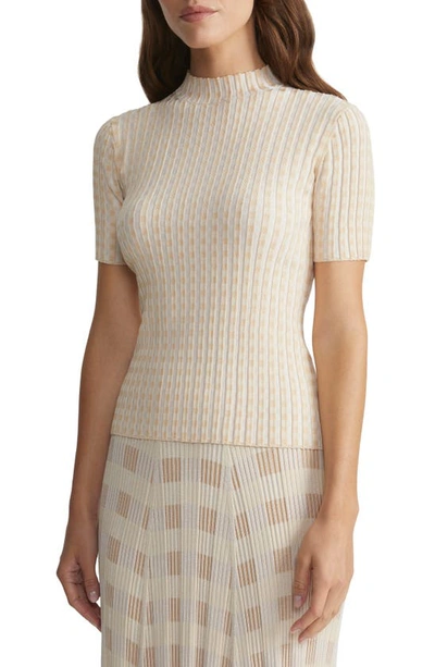 Lafayette 148 Ribbed Plaid Mock-neck Jumper In Pampas Plume Mult