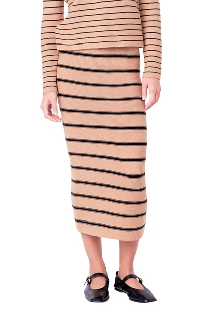 English Factory Women's Stripe Knit Midi Skirt In Tan,black