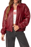 Edikted Women's Halley Faux Leather Bomber Jacket In Bordu
