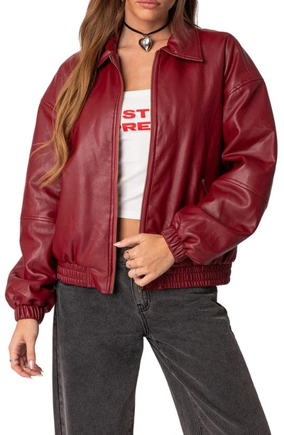 Edikted Women's Halley Faux Leather Bomber Jacket In Bordu