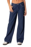 Edikted Pinstripe Wide Leg Low Rise Jeans In Navy