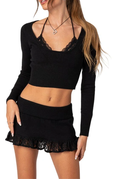 EDIKTED PEEKABOO HALTER CROP SWEATER