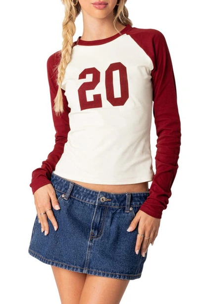 Edikted Feeling 20 Long Sleeve Cotton Graphic T-shirt In Bordu